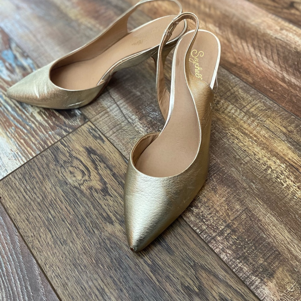 Seychelles Gold Slingback Kitten Heels